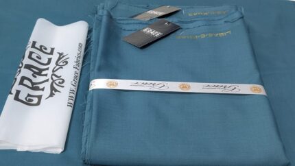 Marine teal wash and wear fabric 4 metre unstitched suit piece from Grace Fabrics