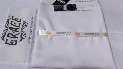 Pearl white wash and wear fabric 4.5 metre unstitched suit piece from Grace Fabrics