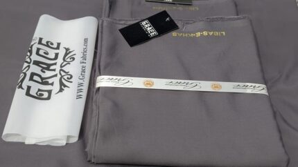 Stone grey wash and wear fabric 4. metre unstitched suit piece from Grace Fabrics